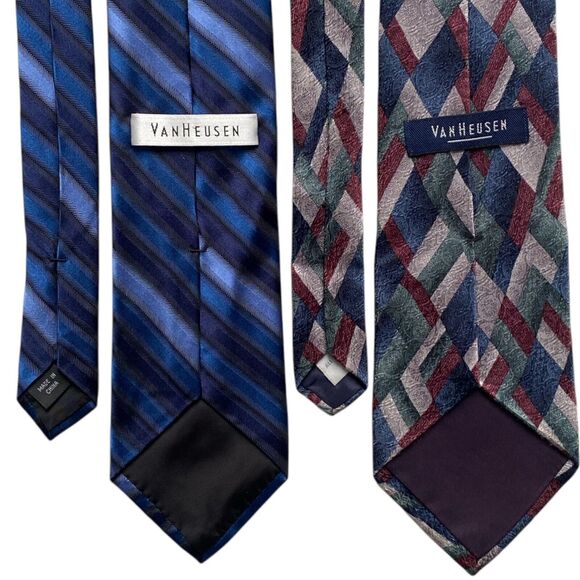 Mens Van Heusen Silk Neckties Geometric Striped Ties Blue Brown Black Lot of 4 - Picture 3 of 3